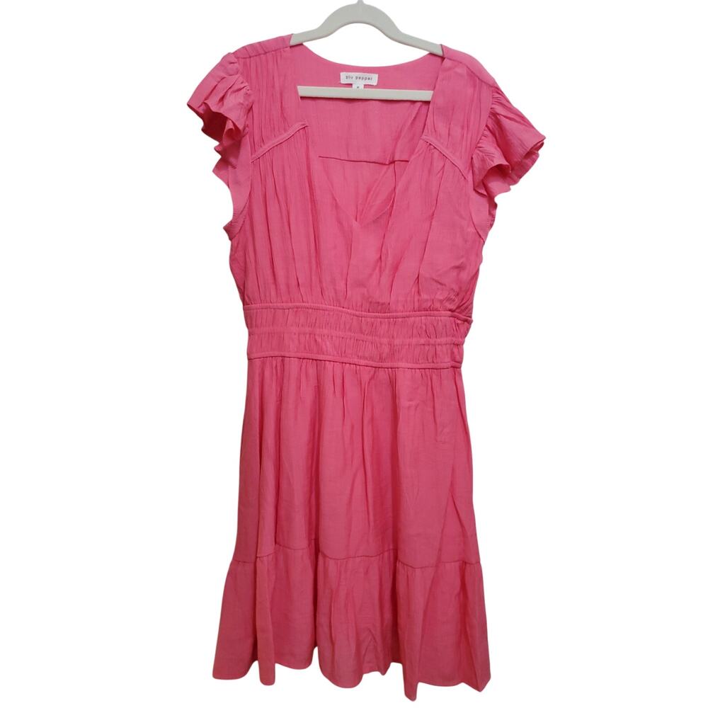 Blu Pepper Juniors Pink Smocked Midi Dress Flutter Sleeve M